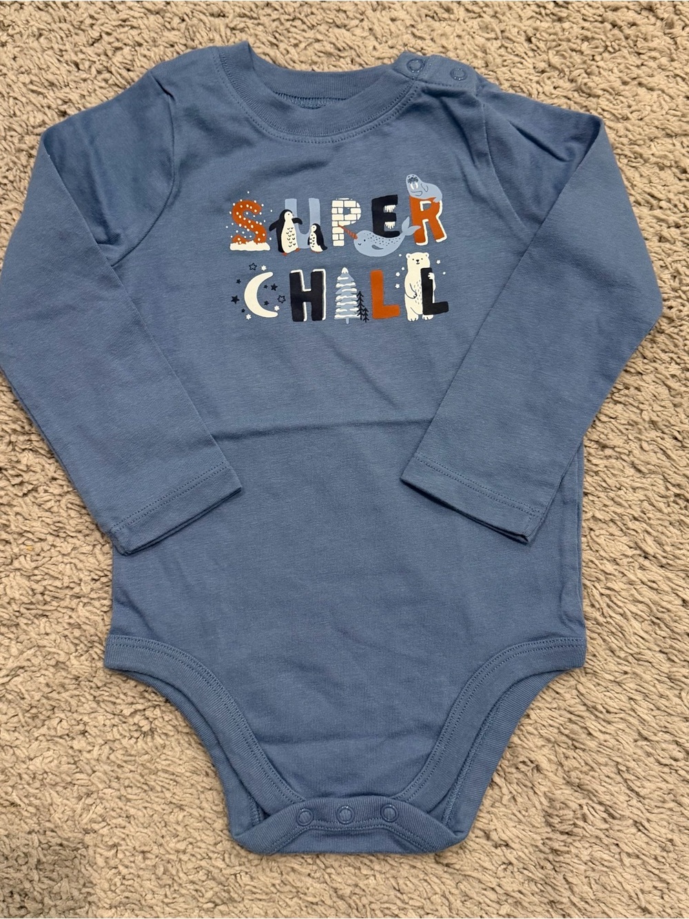 Garanimals Blue Long-Sleeve One-Piece with "Super Chill" Graphic